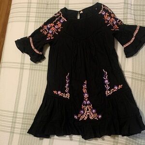 Free People Black Dress with Purple and Pink Embroidery